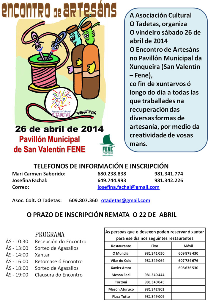 Programa Encontro de artes&aacute;ns en Fene (A Coru&ntilde;a) 26 abril 2014